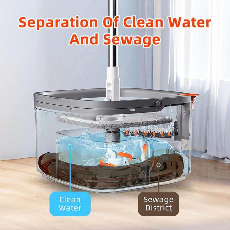 Spinning Mop and Bucket Set with Self-Separating Dirty Water & Clean Water System, Self-Drying 360° Spin Square Mop Head Wardwood Tile Marble Floors,Cleaning Mop after the Party,Adjustable Hand Tool,Family House Mom Home