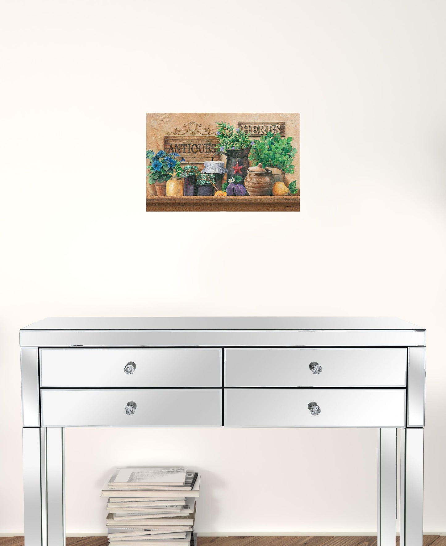 Antiques and Herbs 1 White Framed Print Kitchen Wall Art