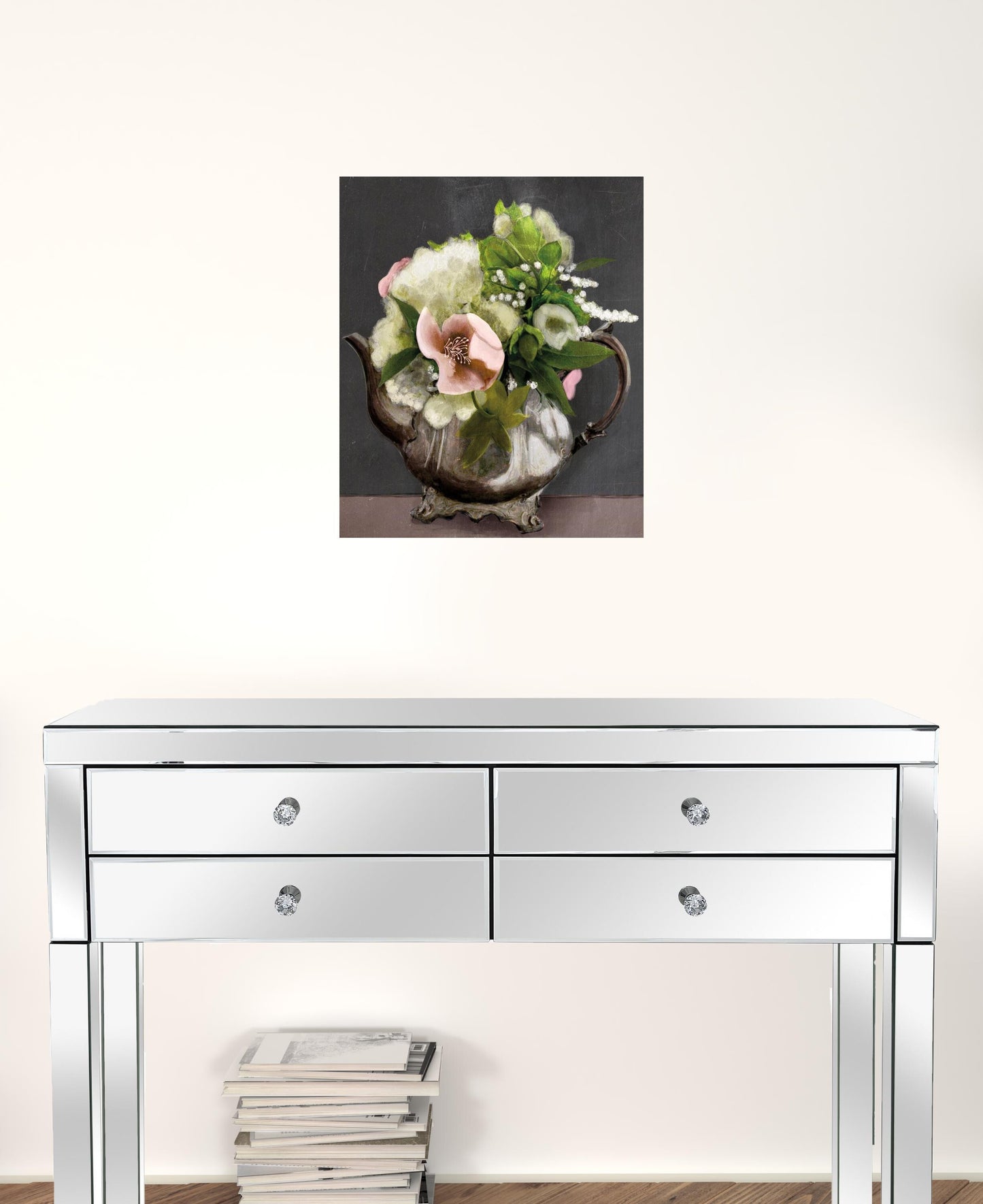 Vintage Floral Tea Pot 2 Black Framed Print Kitchen Wall Art