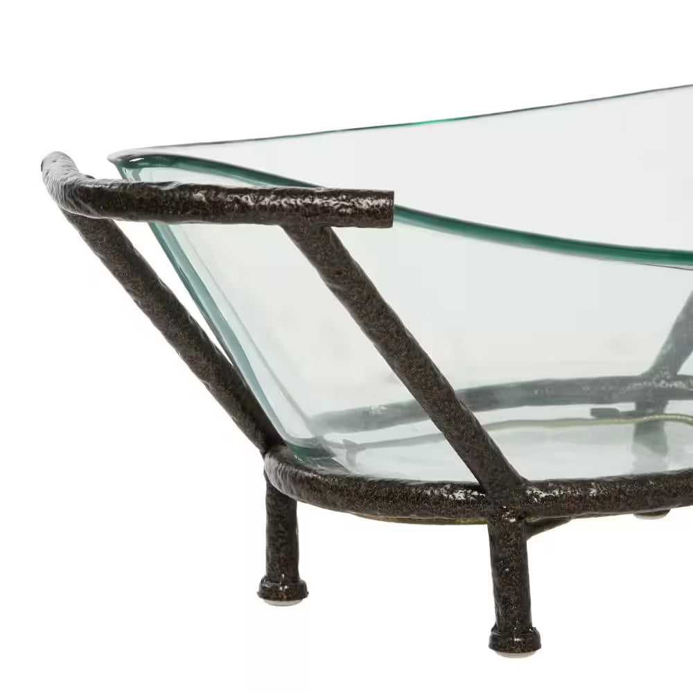 Clear Kitchen Decorative Serving Bowl with Brown Metal Base
