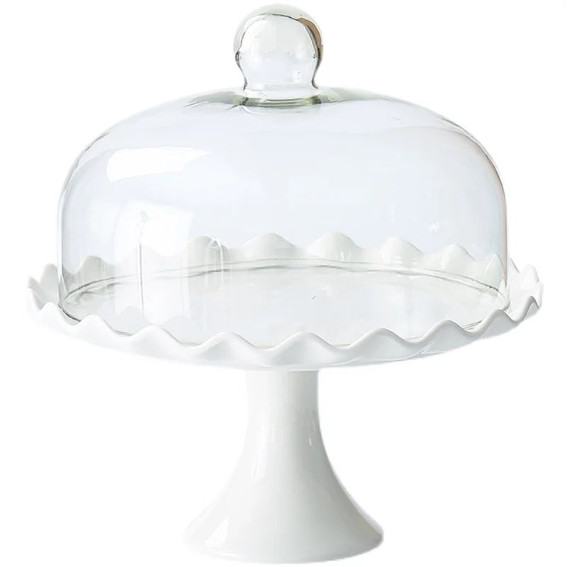 Ceramic tall cake tray bread dessert table display stand wedding red afternoon tea glass cover