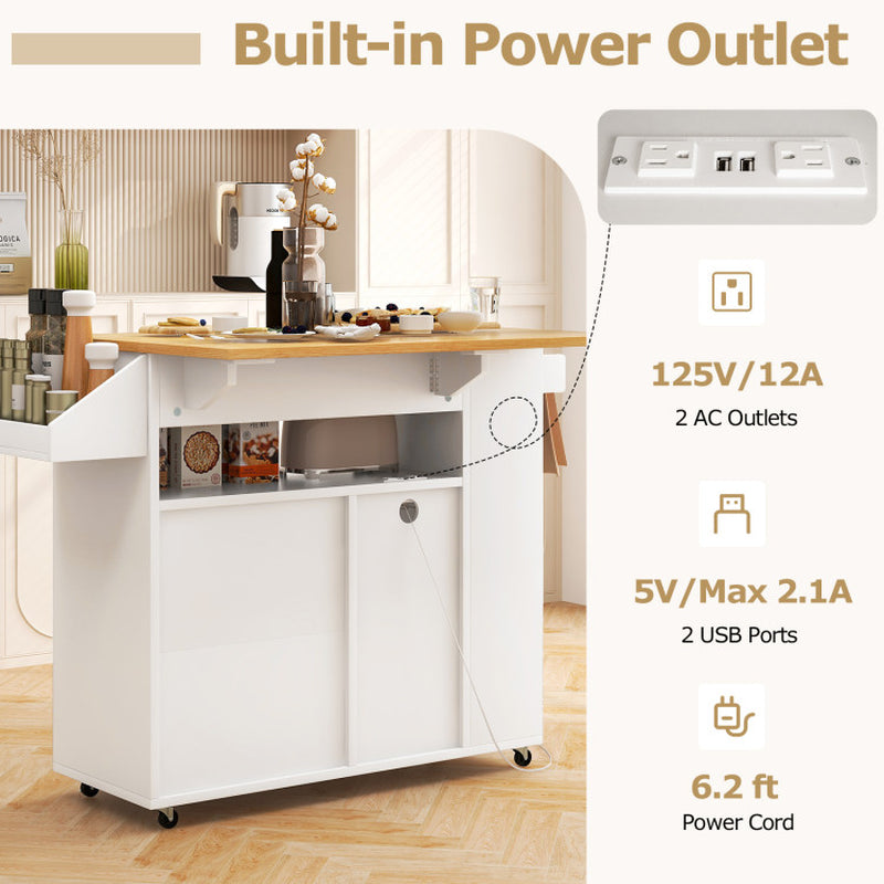 Mobile Kitchen Island Cart with Integrated Power Outlet for Dining Spaces