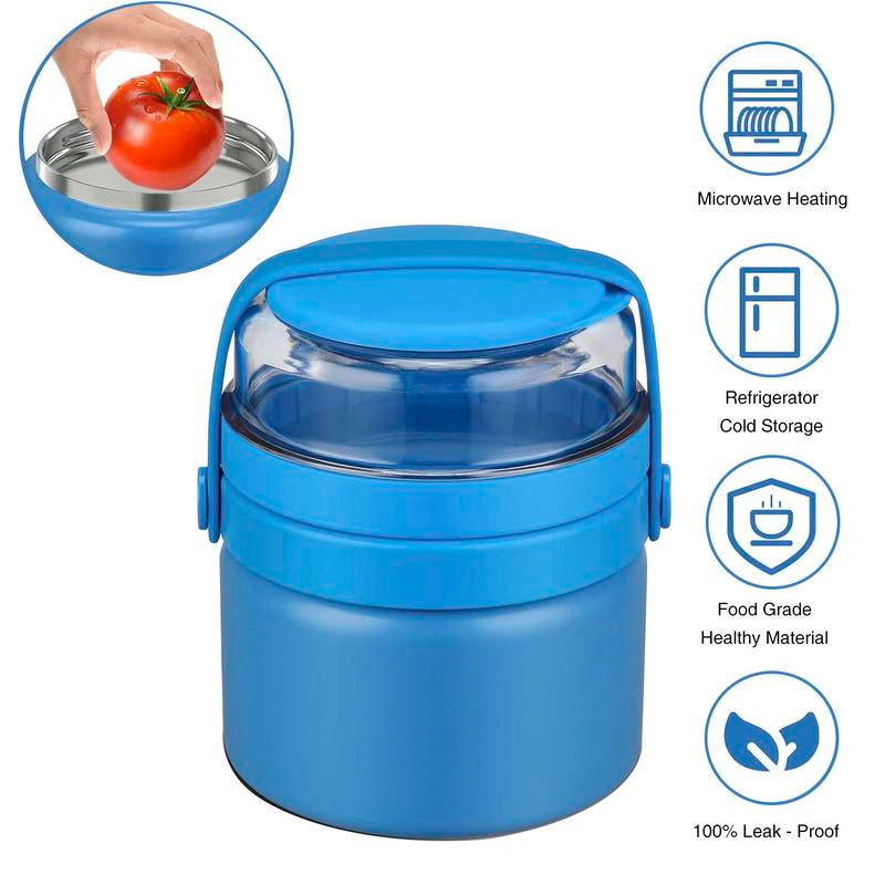 Multifunctional 2 in 1 Vacuum Food Jar, 1 Count Stainless Steel Leak Proof Food Jar with Snack Container, Lunch Box for School Travel, Lunch Box for Kids