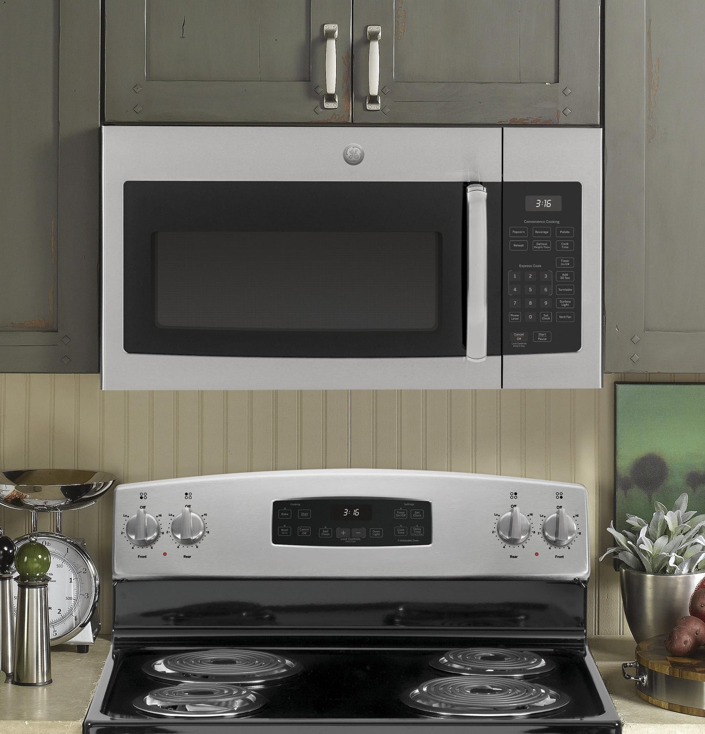 GE 30-Inch Over-The-Range Microwave Oven, 1.6 Cu. Ft. Capacity, 2-Speed 300 CFM Venting, Stainless Steel