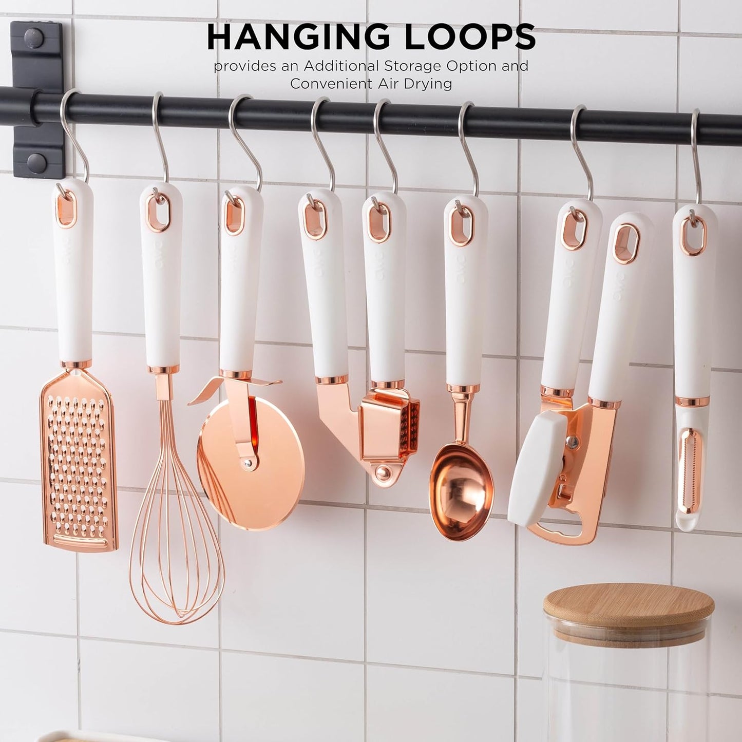 Upgrade Your Cooking Game with Our 7-Piece Stainless Steel Kitchen Gadget Set! Soft Touch Handles in Stylish Copper & White! 🍳✨