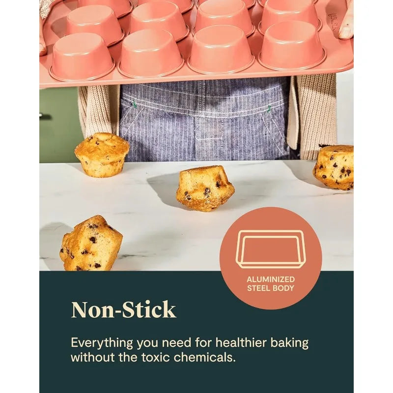 Nonstick Ceramic Bakeware Set (5 Pieces) - Baking Sheets, Assorted Baking Pans & Storage - Aluminized Steel Body - Non Toxic
