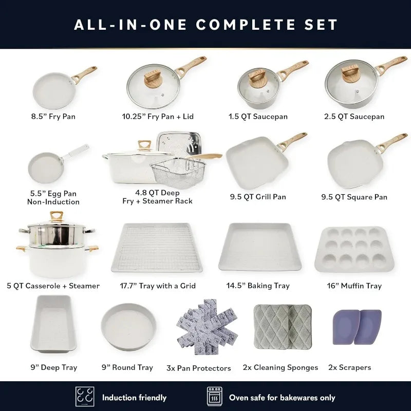 Pots and Pans Set Non Stick - Induction Compatible Kitchen Cookware Sets + Bakeware Sets - Non Stick, PFOA Free, Oven Safe Pot