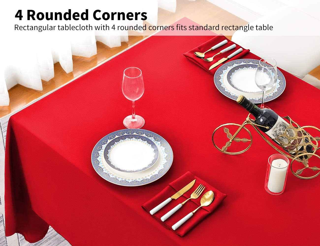 Surmente Rectangular Red Polyester Tablecloth, 90 x 132 Inches, Ideal for Weddings, Banquets, and Restaurants