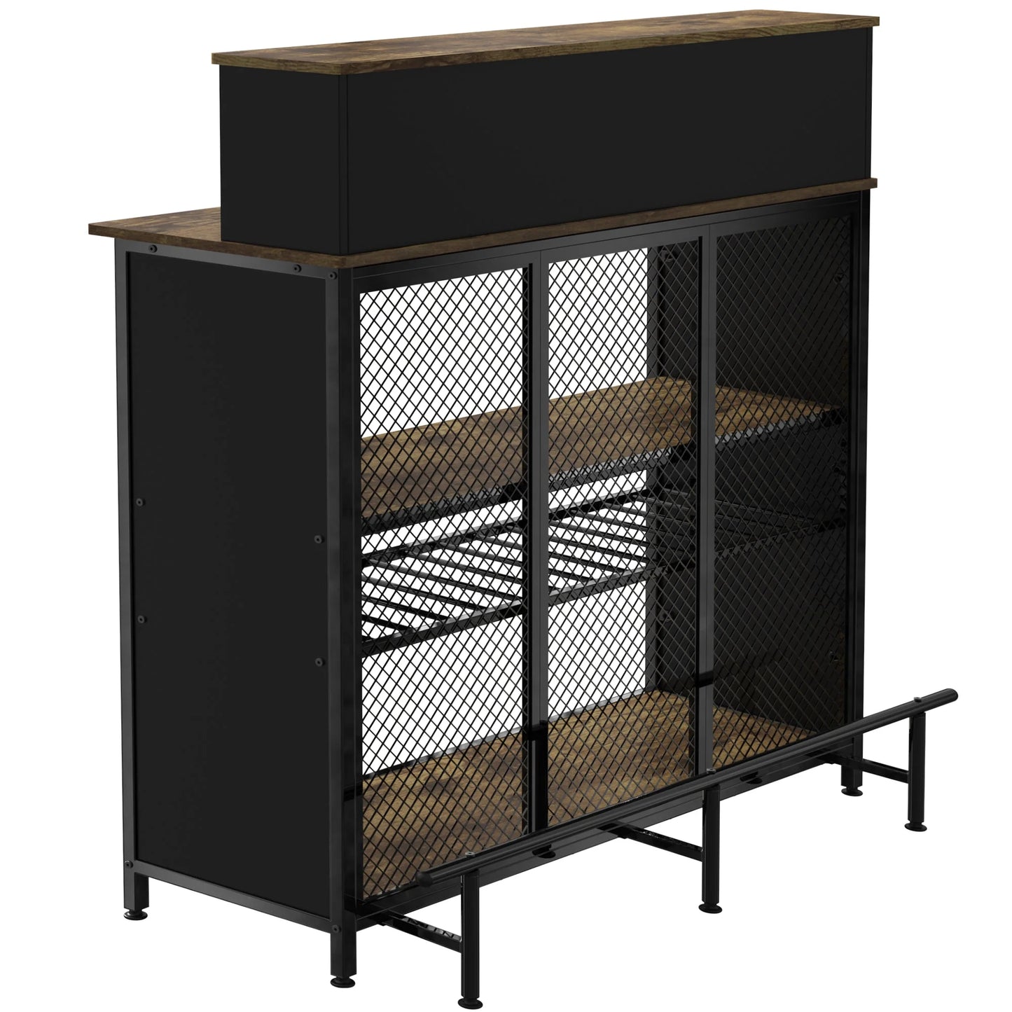 Stylish GDLF Mini Home Bar Cabinet with Storage & Footrest in Wood Gray
