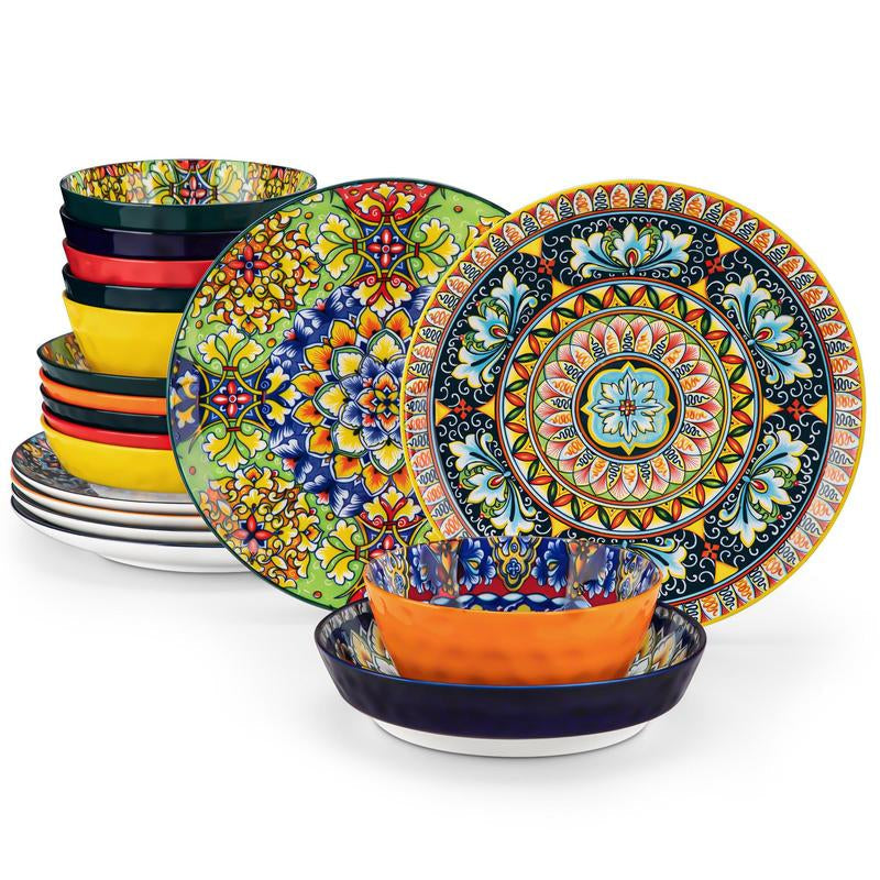 Vancasso Boho Chic Ceramic Dinnerware Set for Six - Vibrant Plates and Bowls