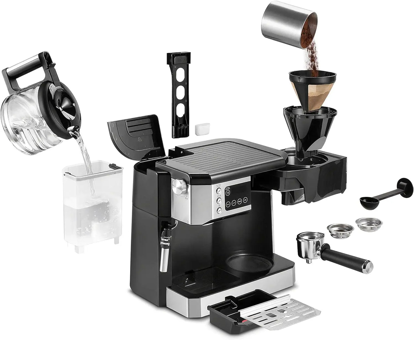All-in-One Combination Coffee Maker & Espresso Machine + Advanced Adjustable Milk Frother for Cappuccino & Latte