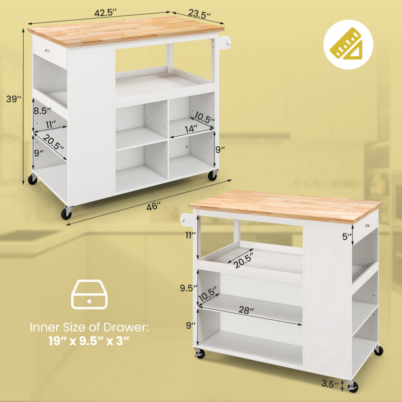 Mobile Kitchen Island Trolley Featuring Open Shelves and Drawer Storage