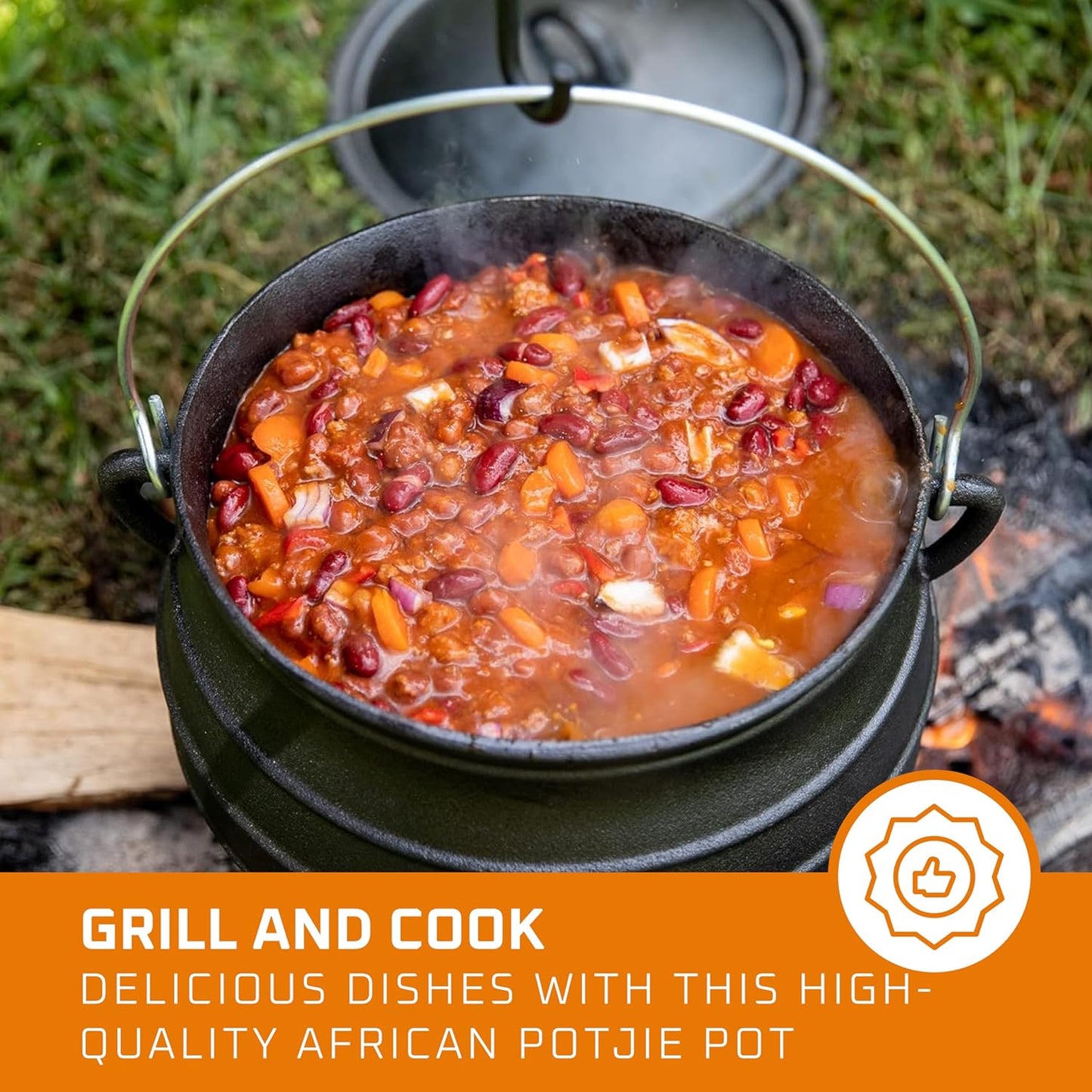 Bruntmor 8-Quart Pre-Seasoned Cast Iron Cauldron - African Potjie Pot with Lid - 3-Legged Design for Optimal Heat Distribution - Outdoor Cast Iron Dutch Oven for Campfire Cooking and Boiling