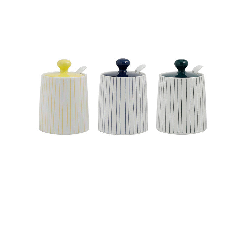 Color: Yellowgreenblue - Ceramic Seasoning Pot Set Kitchen MSG Salt Shaker