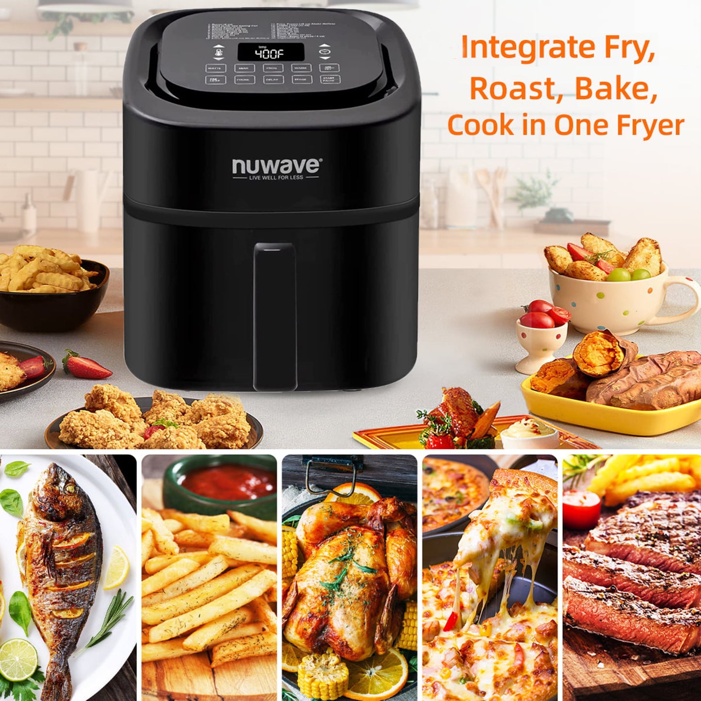 Nuwave Brio 6-Quart Digital Air Fryer with One-Touch Digital Controls, Automatic Shutoff, Stainless Steel, Cooking