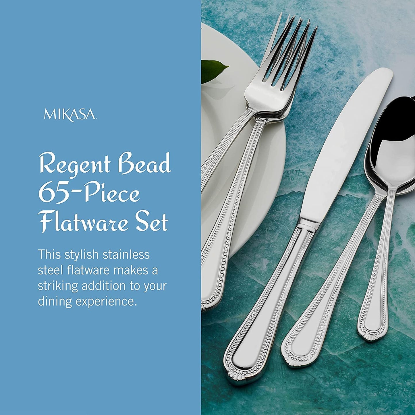 Mikasa Regent Bead 65-Piece Flatware Set for 12, 18/10 Stainless Steel with Serving Utensils