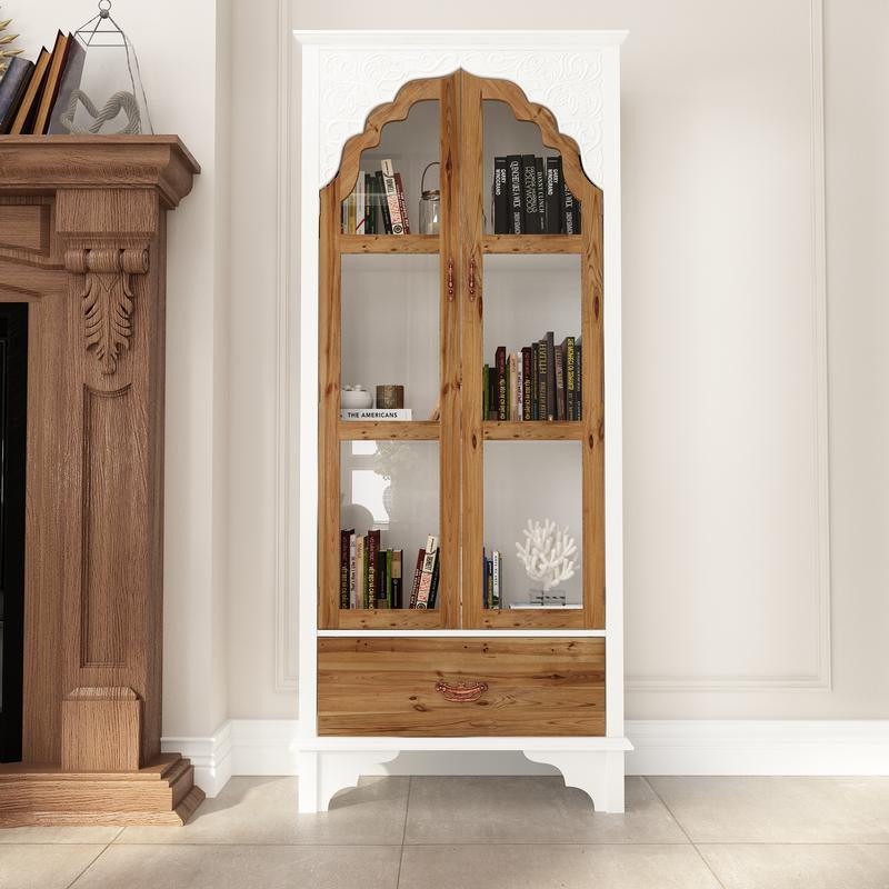FUFU&GAGA Tall Bookshelf Display Cabinet with Acrylic Glass Doors