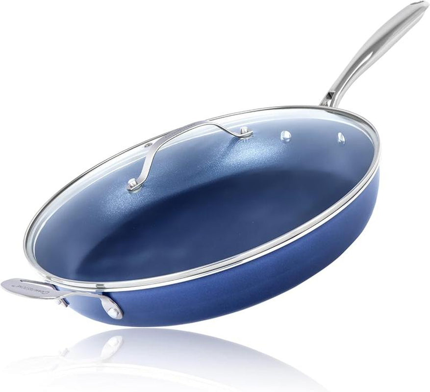 Blue Mini Nonstick Egg and Omelet Pan - 5.5” Single Serve Frying Pan with Diamond Infusion, Ideal for Eggs and Pancakes, Non-Toxic and Dishwasher Safe