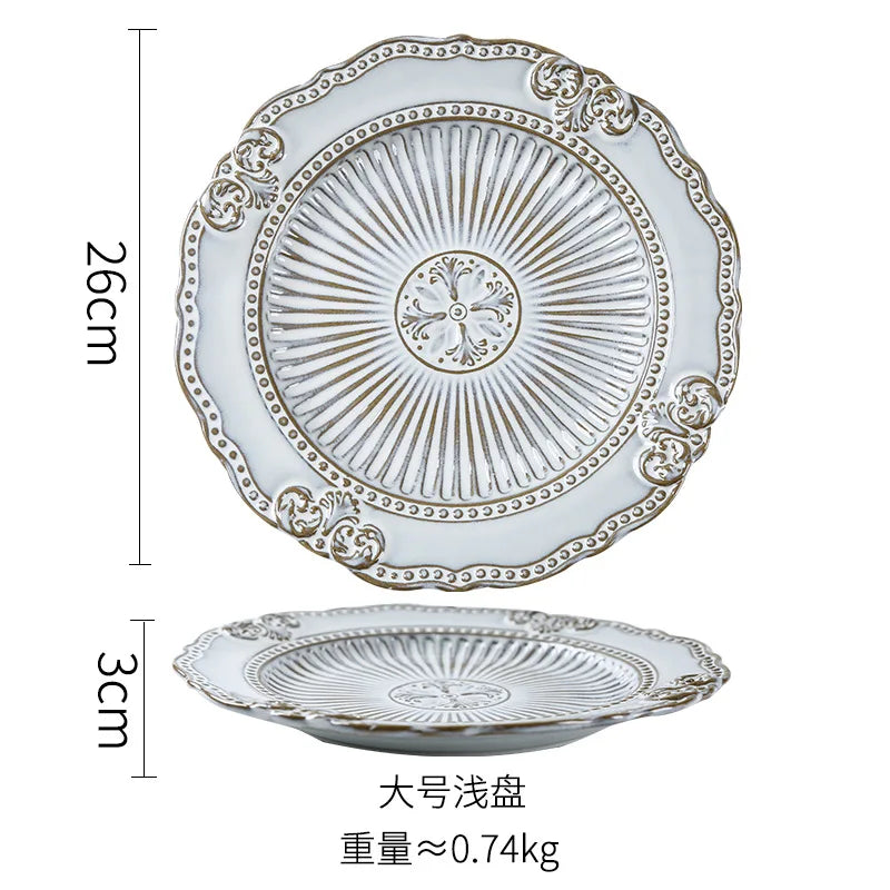 French Dinner Plates Set Luxury Tableware Bowl Set Household Retro Ceramic Dinnerware Bowl Plate Bowl Set Kitchen Supplies