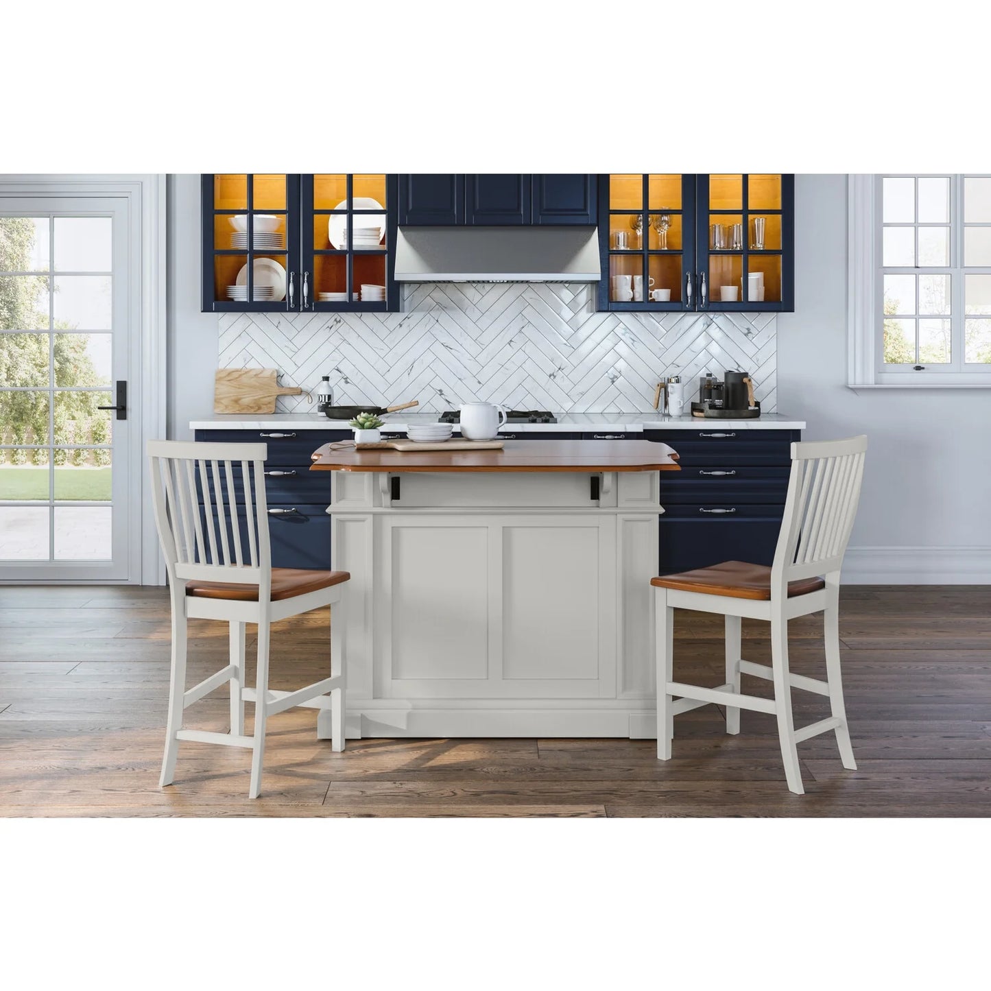 Homestyles Americana Wood Kitchen Island Set in off White