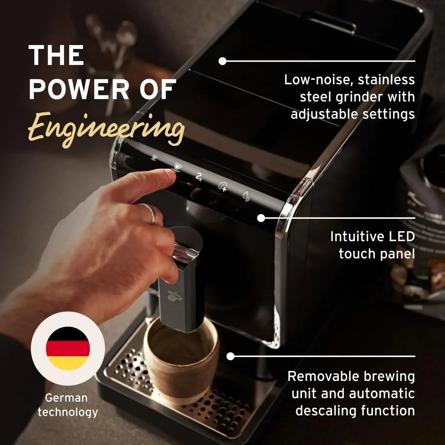 home.Automatic Espresso & Coffee Machine Bundle with Built-in Grinder, Comes With 2 x 17.6 oz. Bags of Whole Bean Coffee, Black