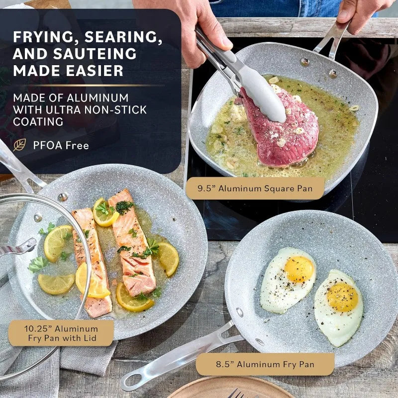Pots and Pans Set Non Stick - Induction Compatible Kitchen Cookware Sets + Bakeware Sets - Non Stick, PFOA Free, Oven Safe
