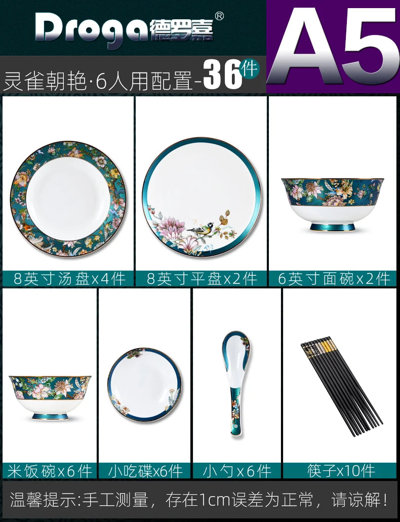 Fine China Home Dinnerware Sets Christmas Gift Women Luxury Kitchen Dinnerware Plates Guests Vajilla De Platos Dishes Set