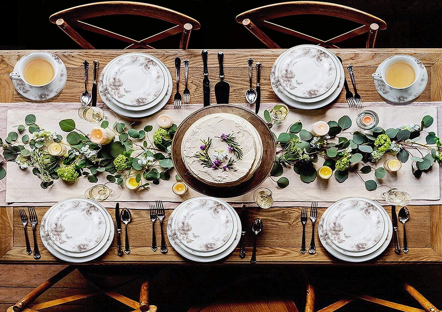 Lorenzo Import Cora-57 57 Piece Dinnerware Set & Bone China Service for 8 People - Cora