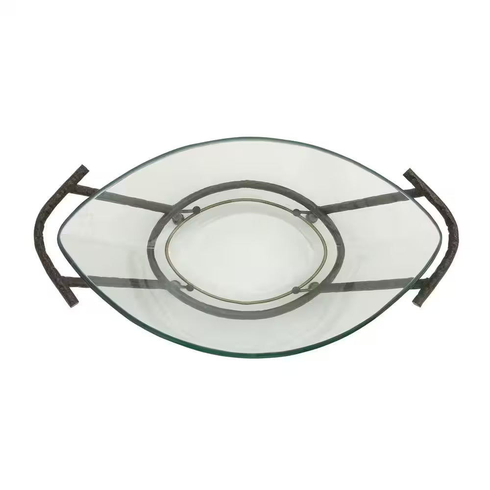 Clear Kitchen Decorative Serving Bowl with Brown Metal Base