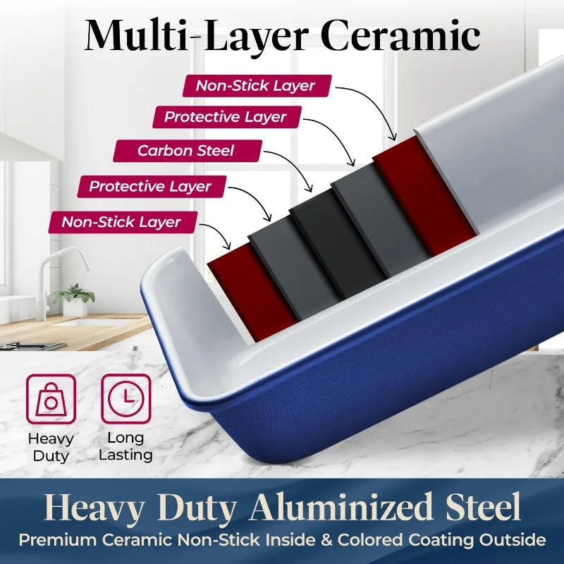 8-Piece Stackable Bakeware Set  Ceramic Non-Stick Coating, Baking Sheets, Assorted Baking Pans, PTFE, PFOA & PFOS