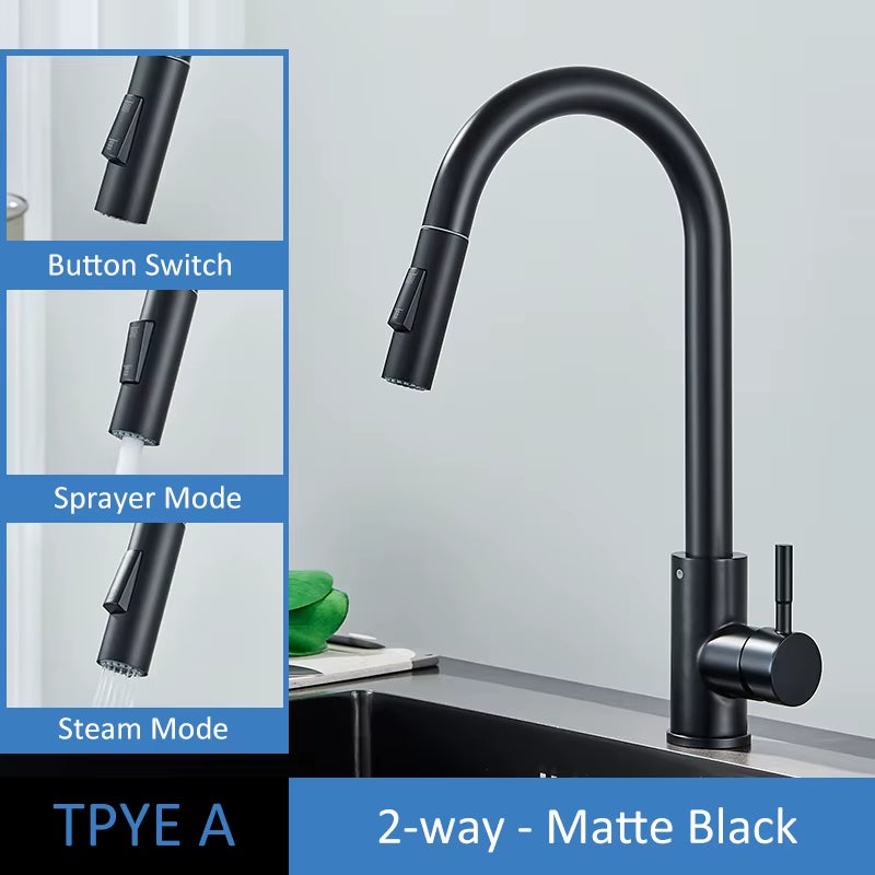 Brushed Gold Kitchen Faucet Pull Out Kitchen Sink Water Tap Single Handle Mixer Tap 360 Rotation Kitchen Shower Faucet