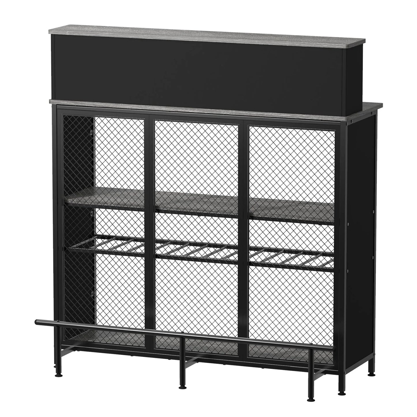 Stylish GDLF Mini Home Bar Cabinet with Storage & Footrest in Wood Gray