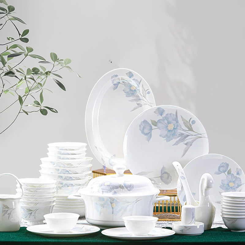62 Heads Jingdezhen Ceramic Dinner Dish Посуда Salad Bowl Plate посуда для кухни наборы Dinnerware Set Kitchen Tableware
