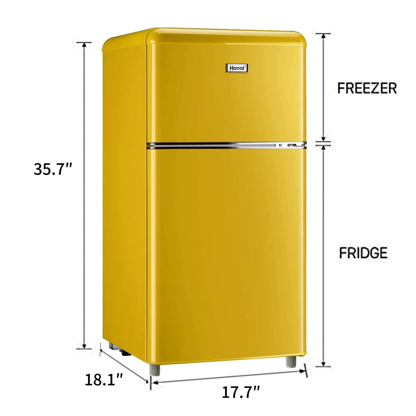 WANAI 3.2.Cu Ft Two Door Mini Fridge with Freezer, a Retro Look,(Yellow)