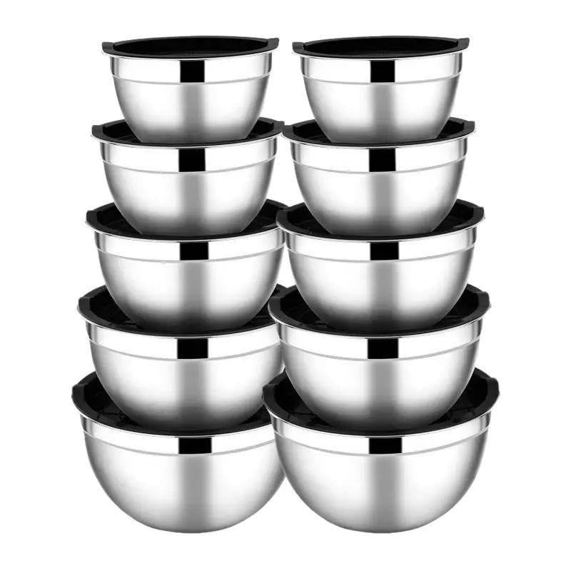 Stainless Steel Mixing Bowl Set - Stylish and Practical Kitchen Essential with Lids, Available in 5 or 10 Pieces