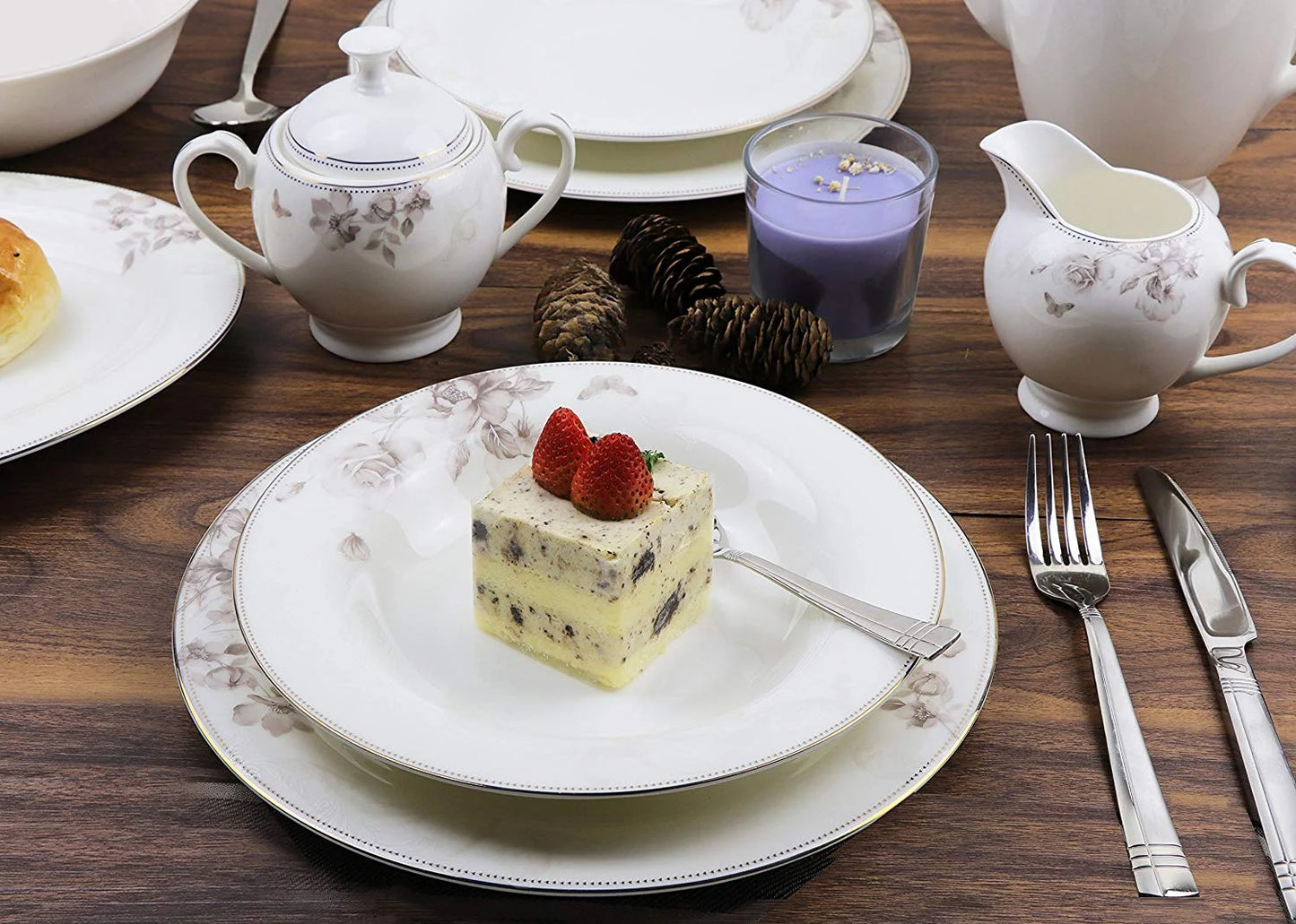 Lorenzo Import Cora-57 57 Piece Dinnerware Set & Bone China Service for 8 People - Cora