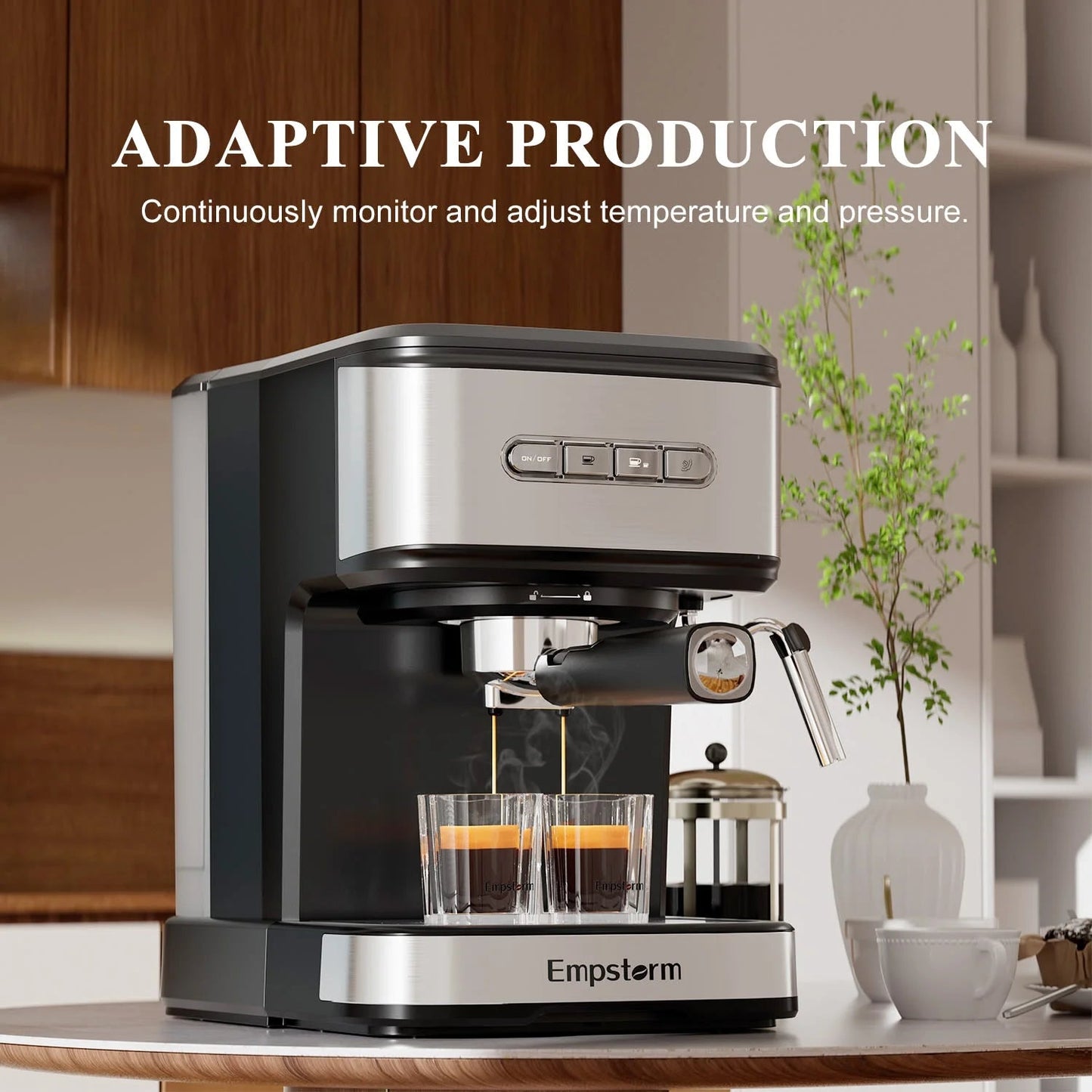 Empstorm 20-Bar Espresso Machine, Dual-Cup Coffee Maker with 1.5L Water Tank and Milk Frother, Black