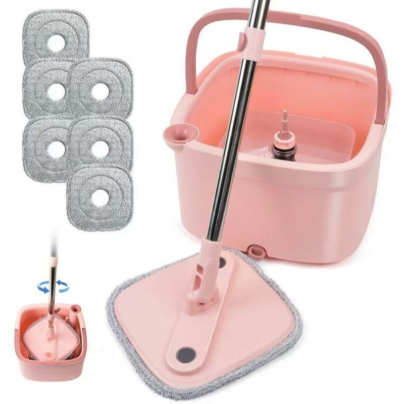Spinning Mop and Bucket Set with Self-Separating Dirty Water & Clean Water System, Self-Drying 360° Spin Square Mop Head Wardwood Tile Marble Floors,Cleaning Mop after the Party,Adjustable Hand Tool,Family House Mom Home