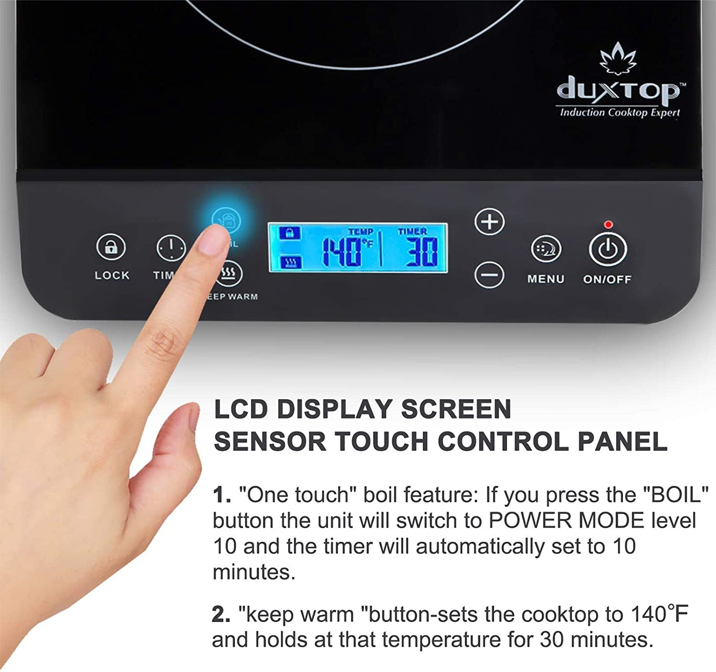 Duxtop 1800W Portable Induction Cooktop with LCD Touch Control - Elegant Black Countertop Burner Model 9610LS BT-200DZ