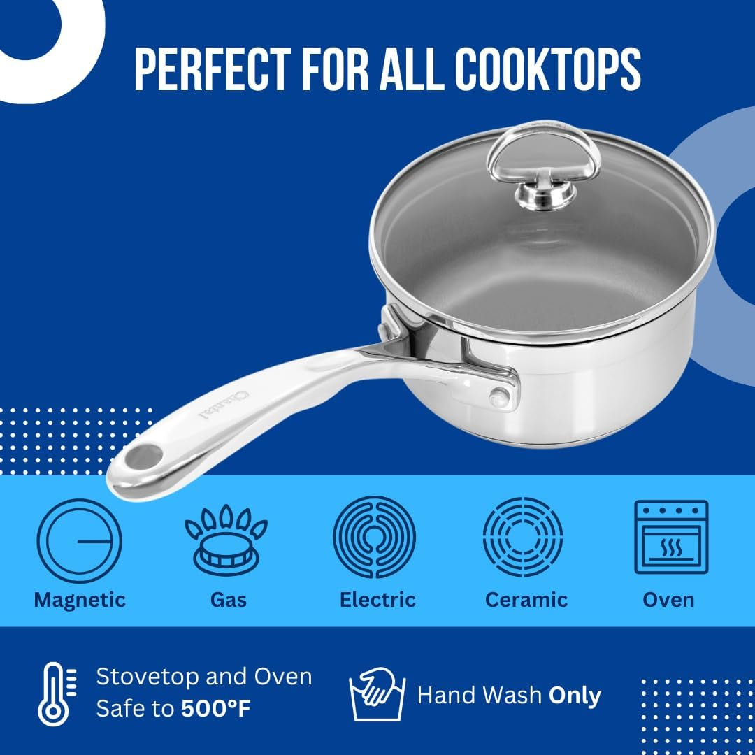 Chantal Induction 21 Steel 2-Quart Non-Stick Saucepan with Tempered Glass Lid and Brushed Stainless Steel Finish
