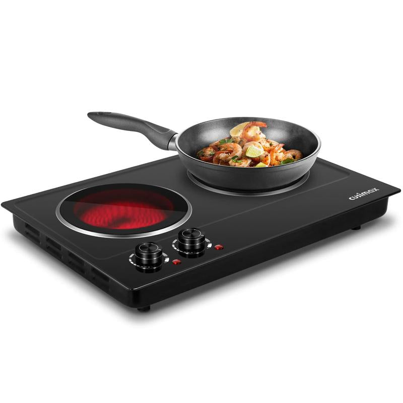 Cusimax 1800W Infrared Dual Burner Electric Cooktop, Dual 7 Inch Ceramic Glass Hot Plates, Easy to Clean and Safe Hot Plates