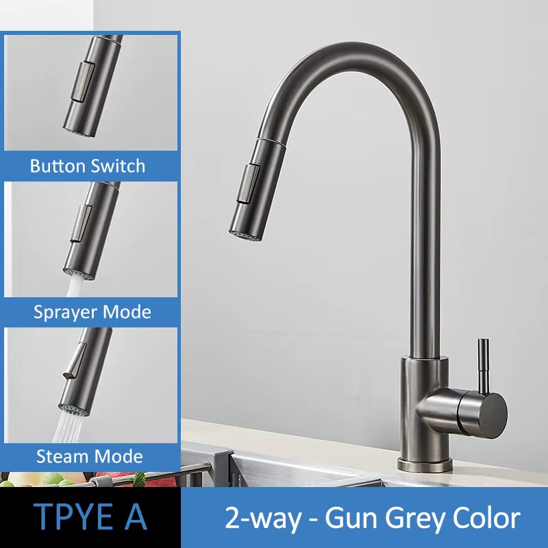Brushed Gold Kitchen Faucet Pull Out Kitchen Sink Water Tap Single Handle Mixer Tap 360 Rotation Kitchen Shower Faucet