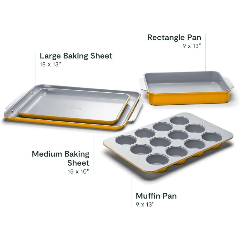 Nonstick Ceramic Bakeware Set (5 Pieces) - Baking Sheets, Assorted Baking Pans & Storage - Aluminized Steel Body - Non Toxic