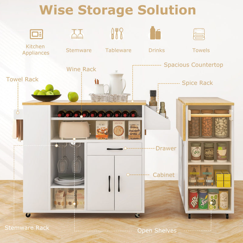 Mobile Kitchen Island Cart with Integrated Power Outlet for Dining Spaces