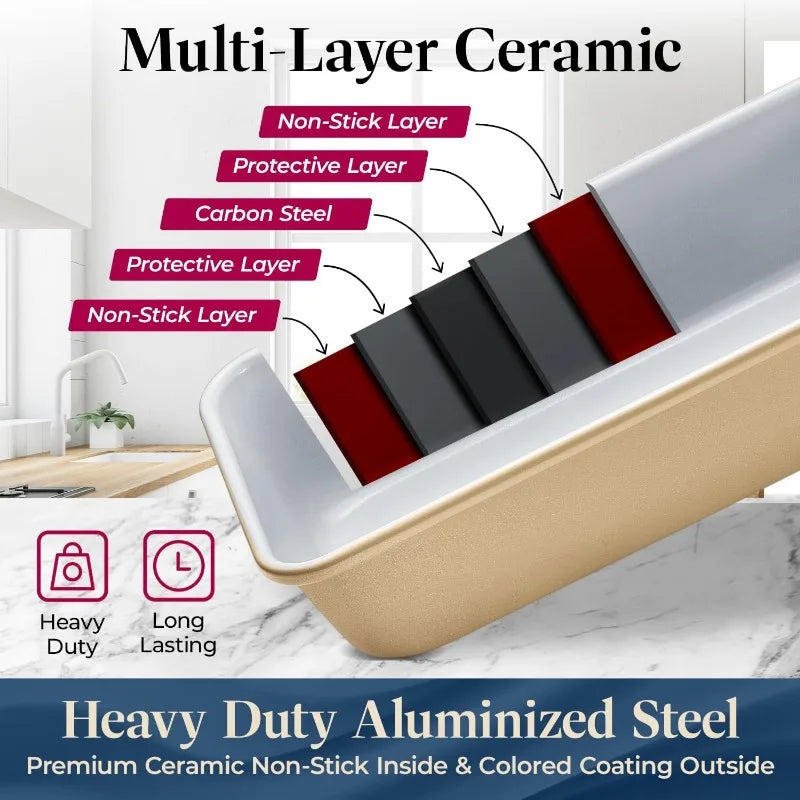 8-Piece Stackable Bakeware Set - Ceramic Non-Stick Coating, Baking Sheets, Assorted Baking Pans, PTFE, PFOA & PFOS Free