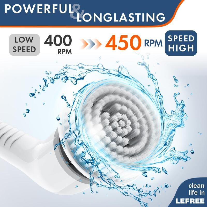 8-in-1 Electric Spin Bathroom Scrubber with Holder and Charger, Long Handle Cleaning Brush for Kitchen and Floor Maintenance
