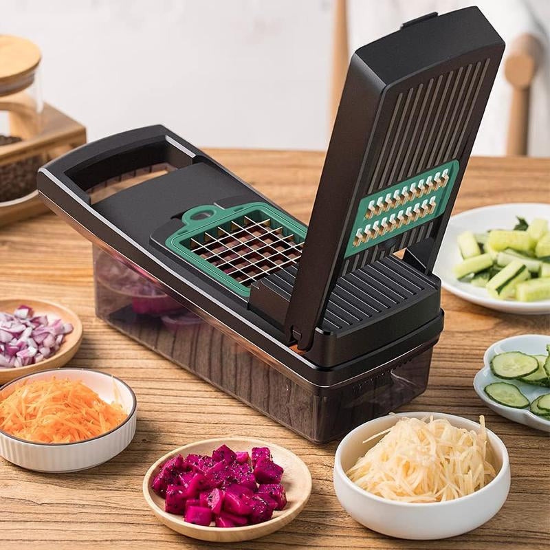 1 Set Vegetable Chopper with Container, Multifunctional 16 in 1 Stainless Steel Manual Vegetable Cutter Slicer for Home Kitchen