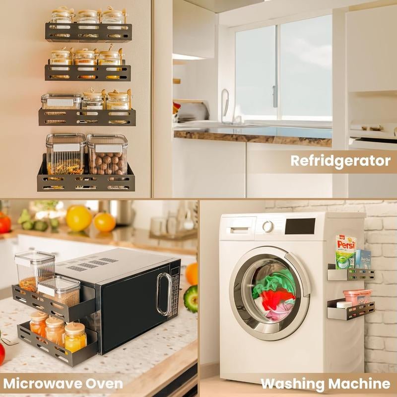 Black Metal Magnetic Rack, Suitable for Spices. for Kitchen Refrigerator and Oven Magnetic Spice Rack