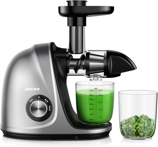 Jocuu Slow Masticating Juicer - High Juice Yield, Easy to Clean, Quiet Operation, with Soft & Hard Modes, Includes Brush & Recipes (Grey)