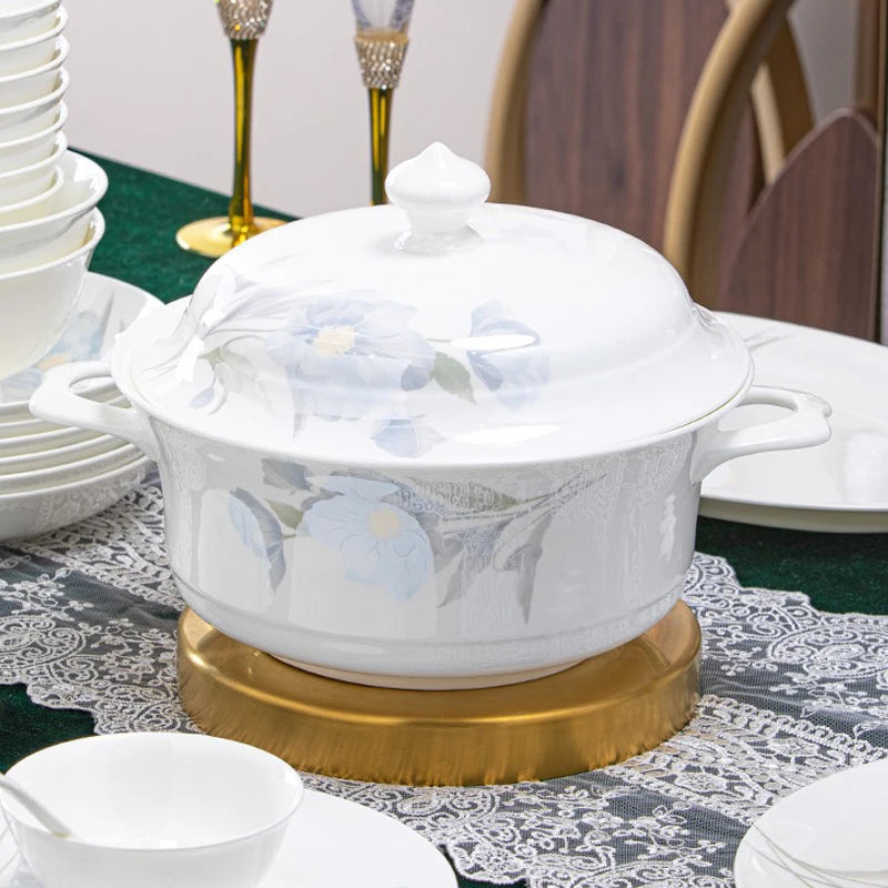 62 Heads Jingdezhen Ceramic Dinner Dish Посуда Salad Bowl Plate посуда для кухни наборы Dinnerware Set Kitchen Tableware